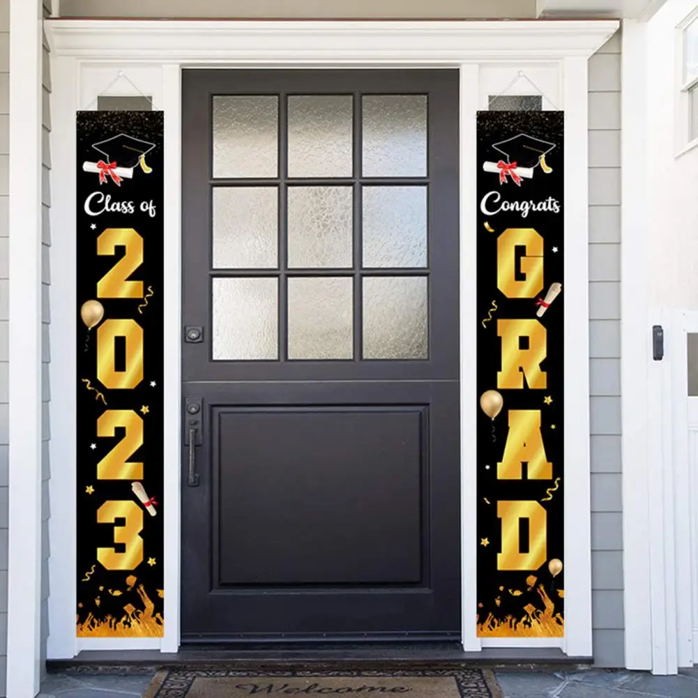 

Polyester 1 Pair Unique Black Golden Color Banner Flags Comfortable Touch Graduate Party Banners Eye-catching School Supplies