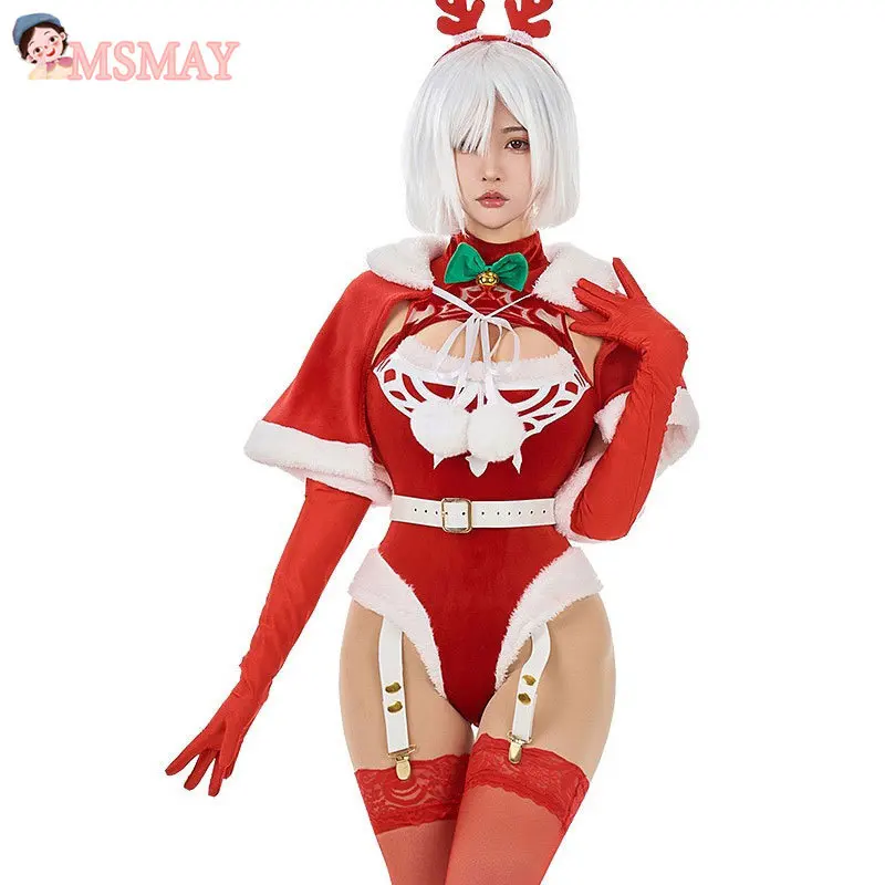 

MsMay Red Jumpsuits Christmas New Year Party Role Play Sets Silvery White Wig Accessories Elk Hair Ornaments Christmas Sexy Sets