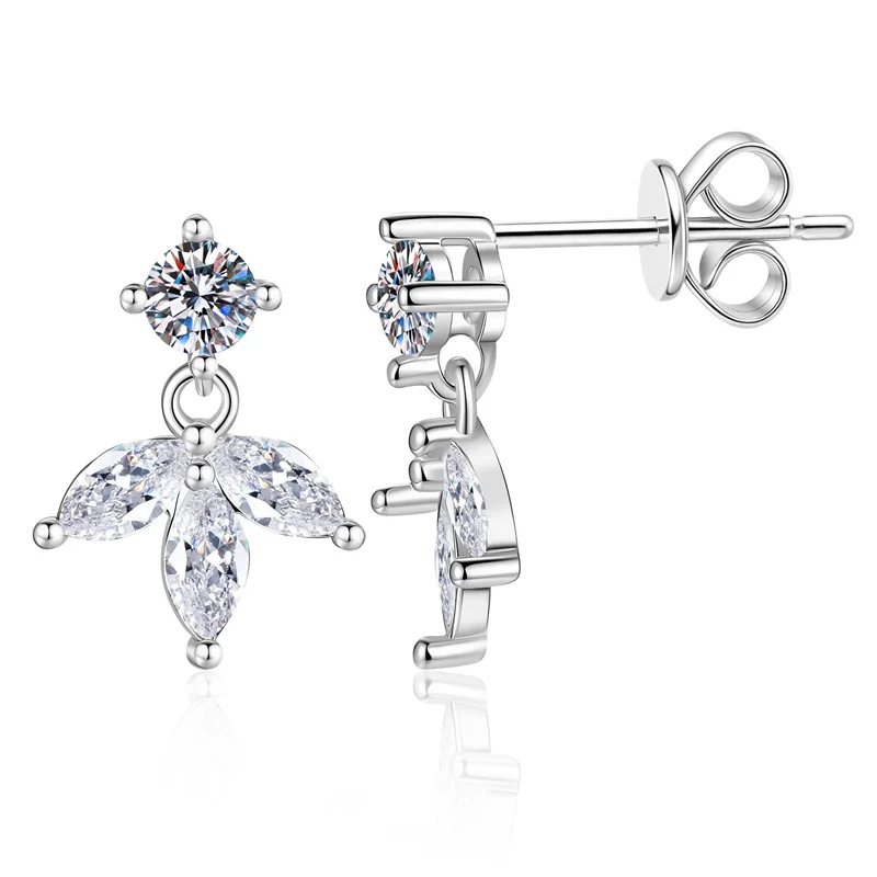 Фото Серьги-подвески E376 Lefei Fashion с цветными бриллиантами и классическим муассанитом в форме кленового листа, женские, из серебра 925 пробы, для вечеринок, подарок №1