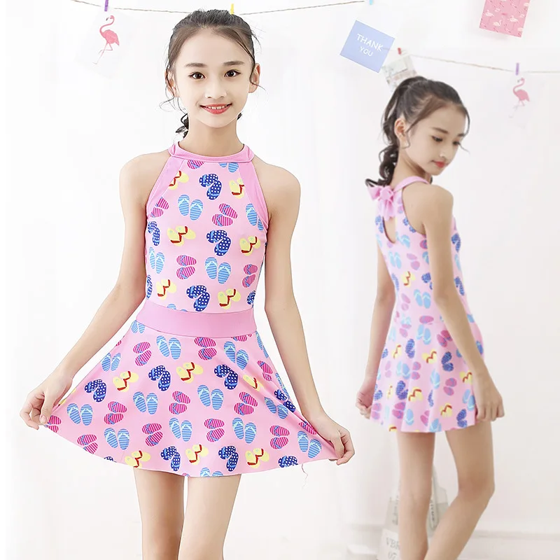 Medium And Arge Children's One-piece Flat leg Pants Skirt Lovely Swimsuit Primary School Girl Hot Spring Bathing Suit