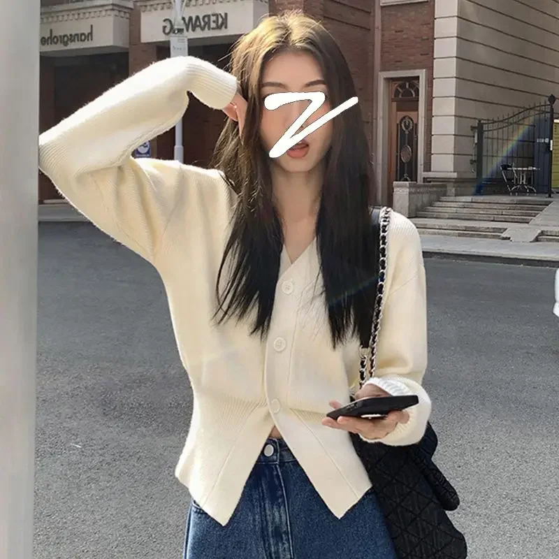 Женские кардиганы на пуговицах весенние вязаные топы с v-образным вырезом