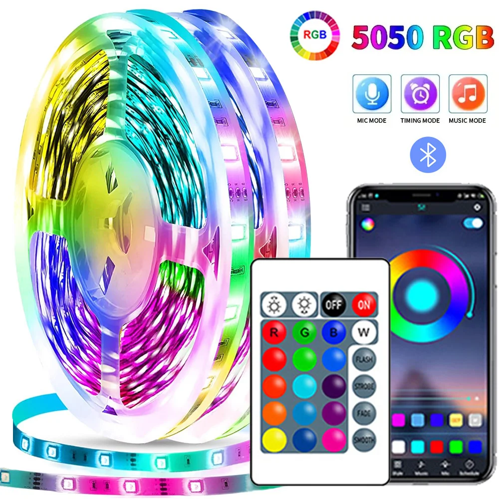 Фото Светодиодные ленты Bluetooh App ИК-пульт дистанционного управления Wi-Fi 1-30M USB RGB 5050 Гибкая диодная лента для украшения комнаты Подсветка телевизора №1
