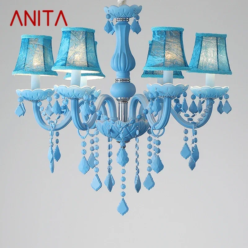 

ANITA Blue Crystal Pendent Lamp Art Candle Lamp Children's Room Living Room Restaurant Bedroom Cafe Clothing Store Chandelier