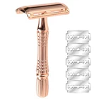 YINTAL, розовое золото, Мужская Ручная Классическая бритвенная Безопасная бритва, бритва с 5 лезвиями для стрижки бороды, личная гигиена