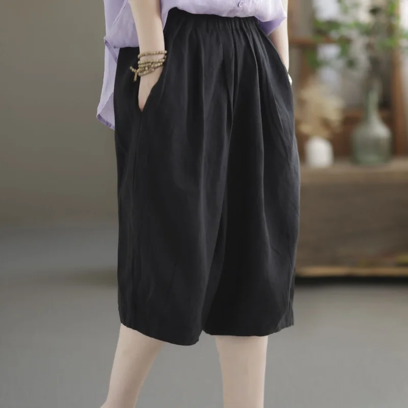 WTEMPO Cotton Shorts Women StreetWear Wide Leg Pants Fashion Capris Versatile Casual Pants Y2k Female Shorts