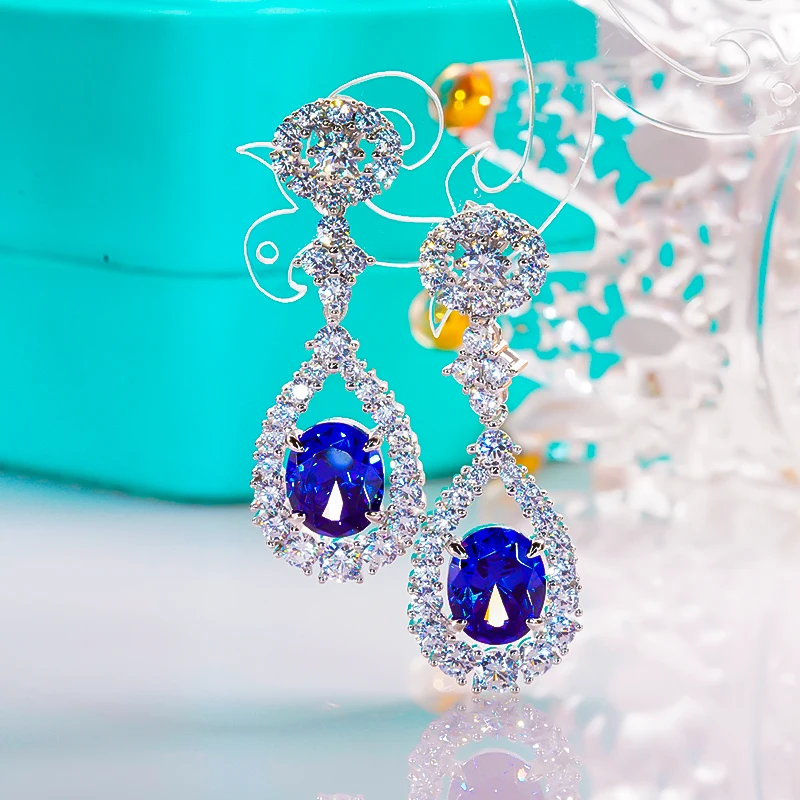 

Женские серьги из серебра 925 пробы, с голубым Сапфиром И Рубином