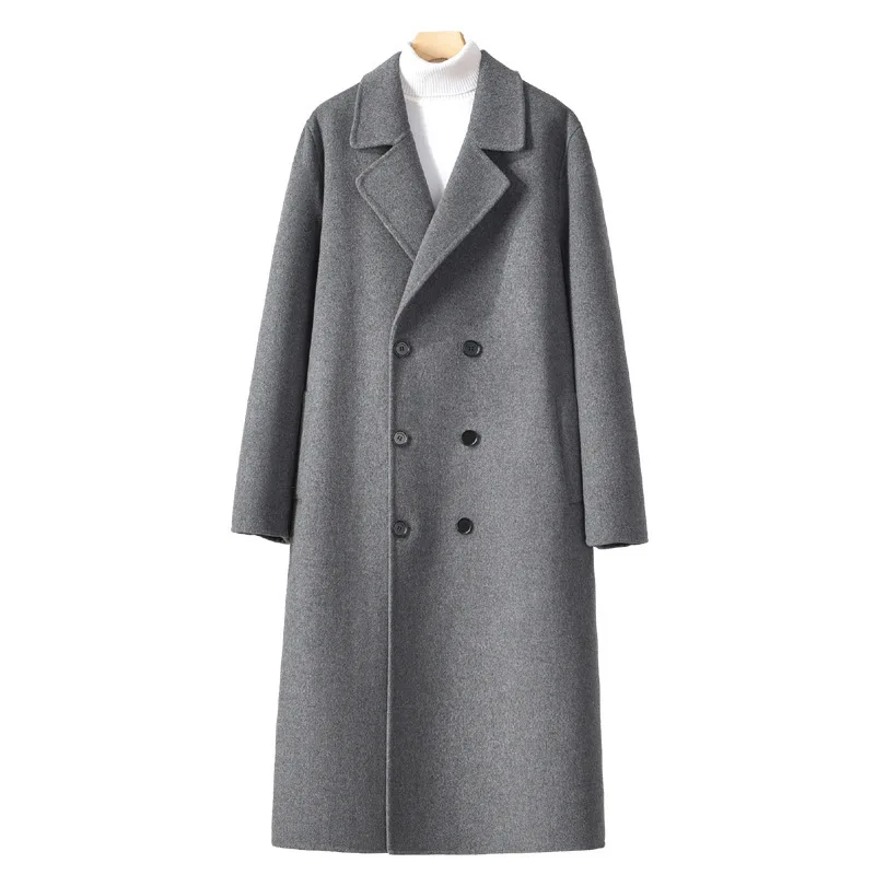 Осенне-зимнее длинное двустороннее кашемировое пальто до колена мужской