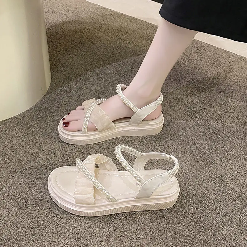 Pearl Platform Fairy Sandals Women's Matching Skirt Summer 2023 New Fashion Versatile Roman Shoes