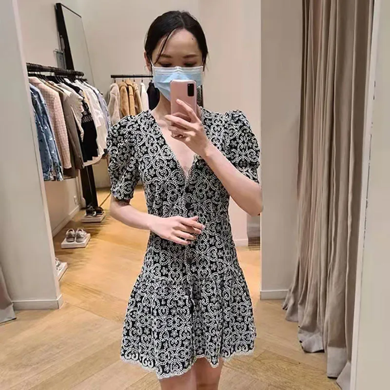 

New Sandro Dresses Women Fashion Hollow Out Design Woman Dress Early Spring Summer Dress Casual Streetwear Woman Dress Sandro