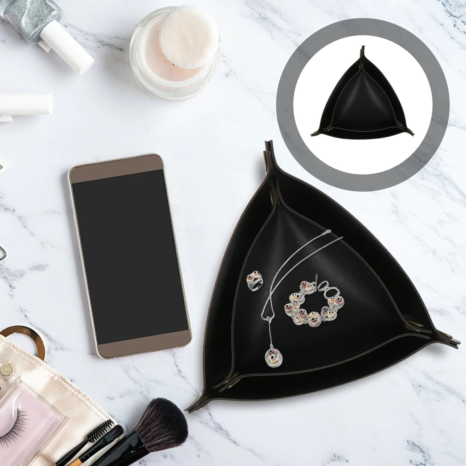 

Tray Storage Valet Desktop Desk Coin Collapsible Bedside Dish Dresser Key Trinket Plate Holder Nightstand Setup home office