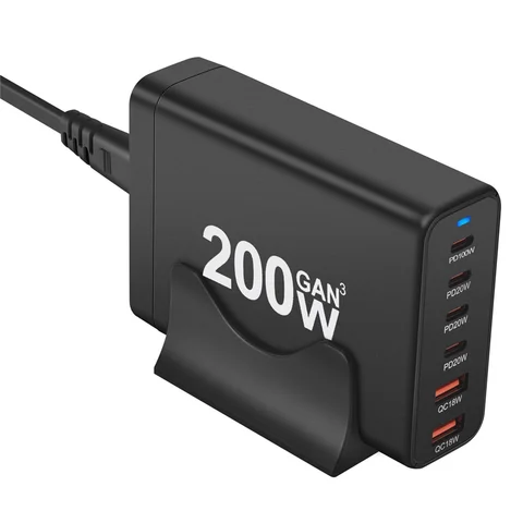 Настольное зарядное устройство GaN мощностью 200 Вт с 6 портами USB Type C PD Charger Quick Charge 3.0 Быстрое зарядное устройство USB Type C для телефона USB Charger (США)