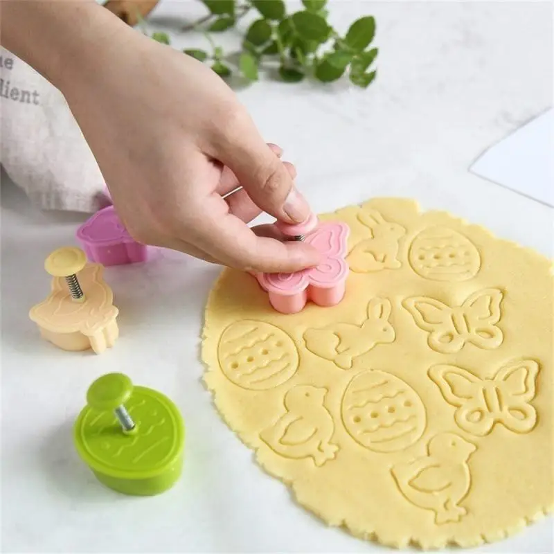 

4pcs Spring Mold Easter Series 3D Stereo Biscuit Mold Cartoon Steamed Bread Mold DIY Hand Pressure Kitchen Baking Tools