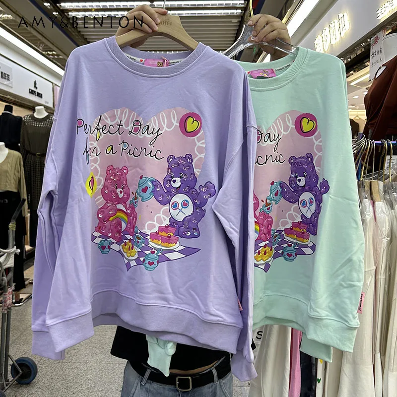 

Fall 2023 European Cartoon Printed Sequined O-Neck Loose Younger Sweatshirts Long Sleeve Women's Ins Fashion Coat Pullover Hoody