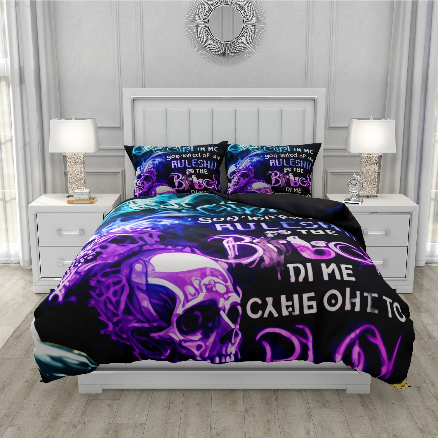 Skull Duvet Cover Set Twin Single Queen King Size Halloween Bedding set Teen Adult Kids Children Bed Linen Qulit Purple