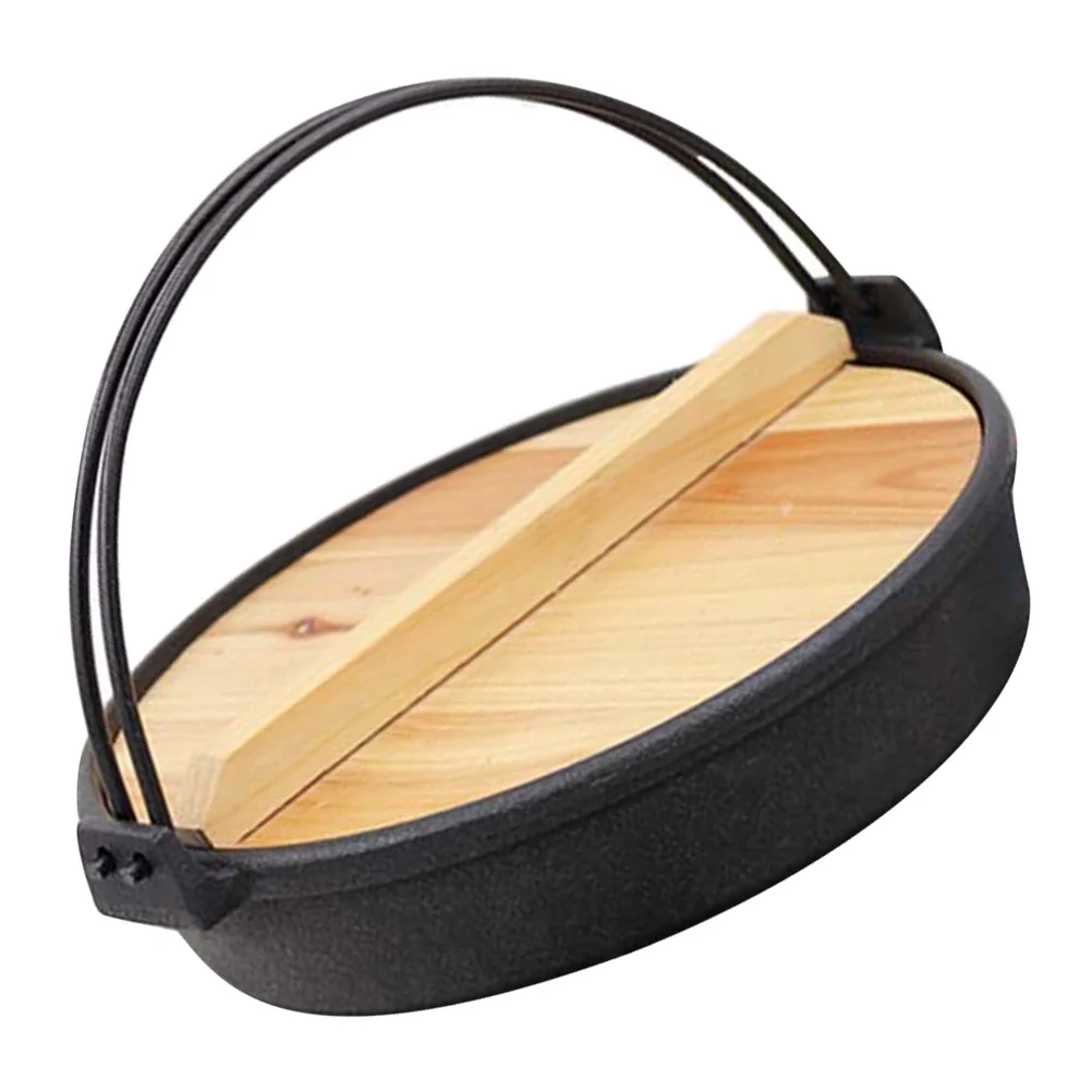 

Camping Cookwear Household Cooking Pot Boiler Soup Cooker Wooden Cast Lid Japanese Hot Practical Stockpot Outdoor Saucepan