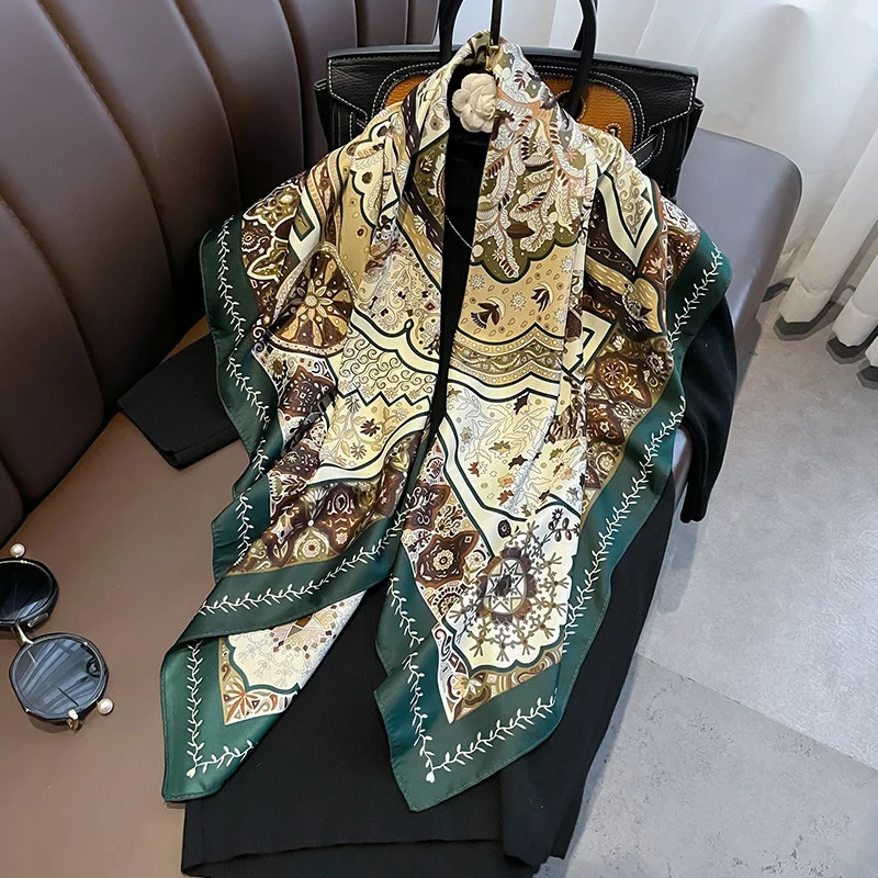 Женский саржевый квадратный шелковый шарф дизайнерские палантины с цветочным