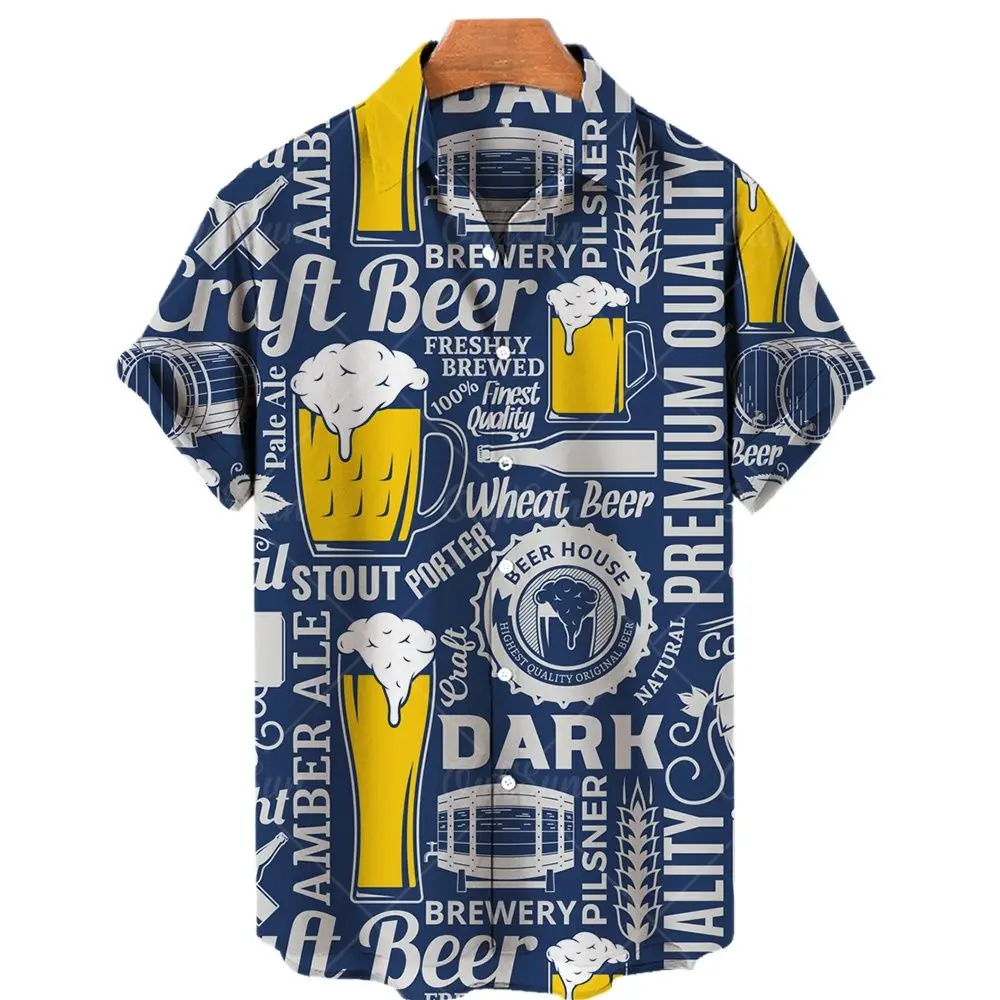 2023 Men's Clothing Large Size Beer 3d Printed Retro Hawaiian Shirt Men's Beach Shirt Short Sleeve Lapel Shirt