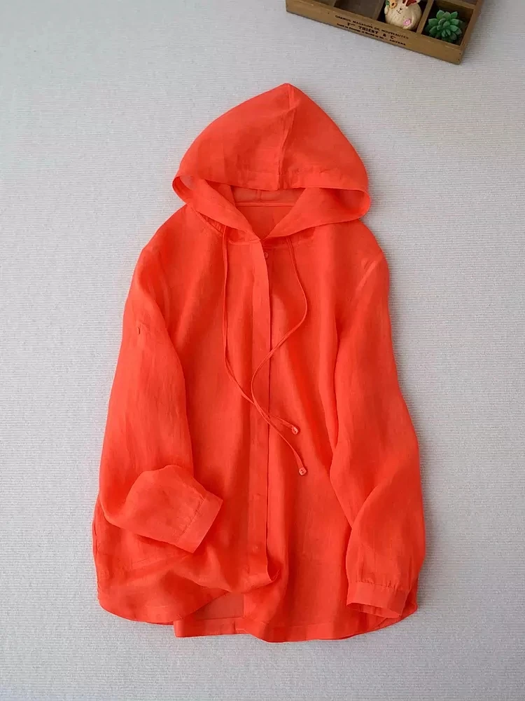 Женская блузка с капюшоном универсальная свободная Тонкая эффектом потертости