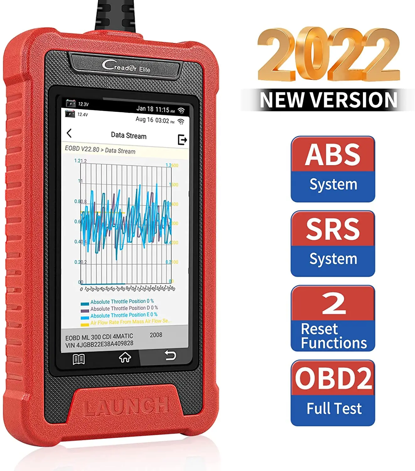 

LAUNCH Creader Elite 202 CRE202 OBD2 Car Code Reader ABS SRS Reset Function Battery Test Auto VIN Scan Auto Diagnostic Tools