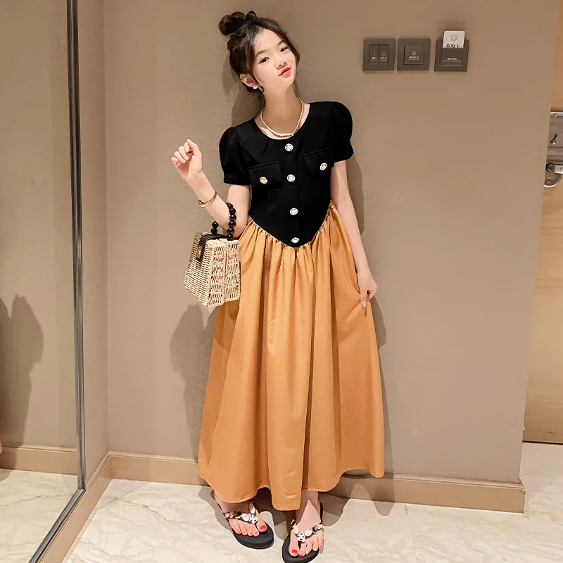 

Платье для девочек, Новинка лета 2023, модное платье принцессы с рукавами-фонариками для маленьких девочек, французское детское платье