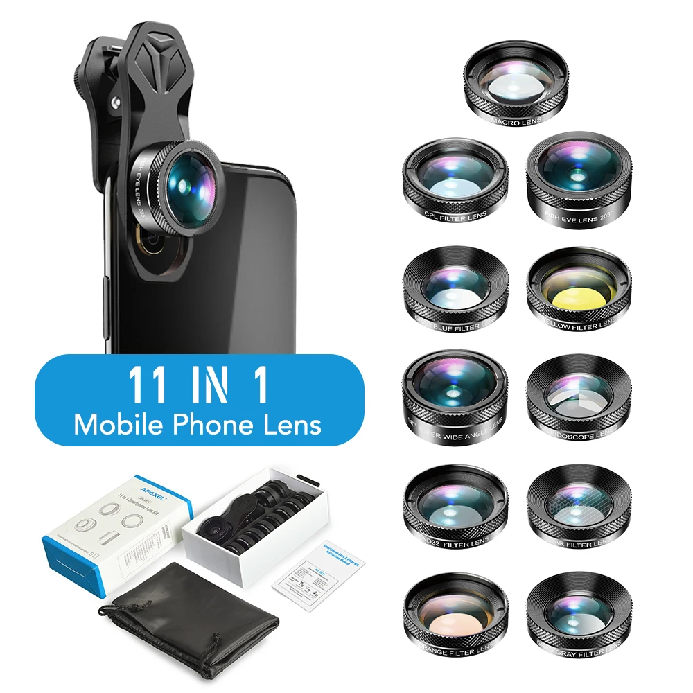 Factory price Multi-functional APEXEL DG11 HD Phone Camera Lens Eleven-lens-in-one Glass photography for Mobile |