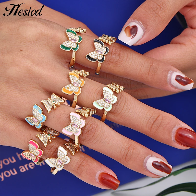 

Регулируемое кольцо Hesiod с бабочкой, кольцо с двойной бабочкой и кристаллами, женское красивое кольцо, ювелирные изделия