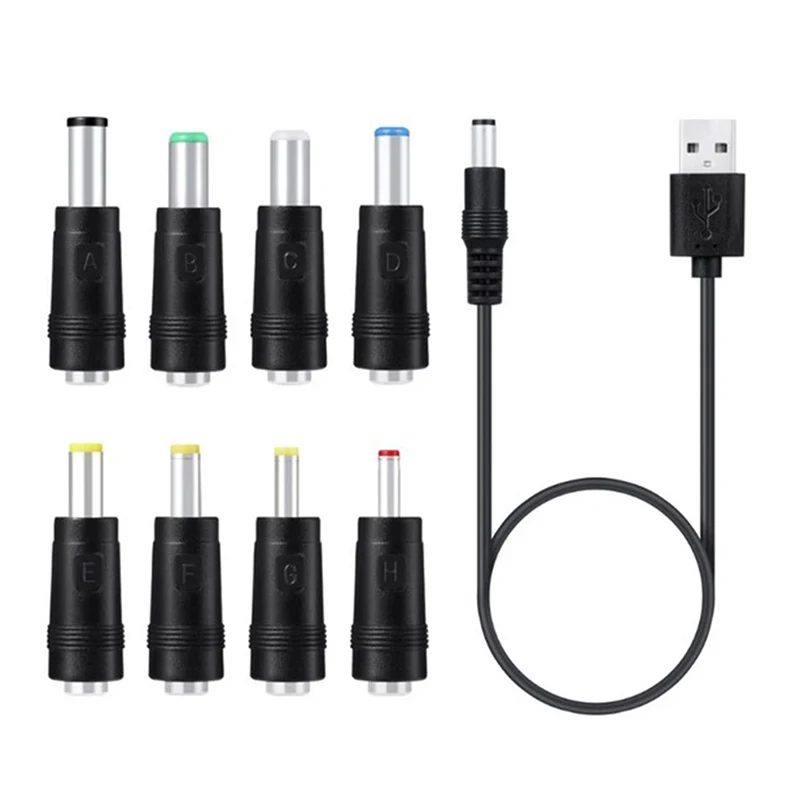 

8 in1 Multi Types 5V USB to DC to 5.5*2.1mm USB Charging Cord Power Plug Converter Adapter For Laptop etc