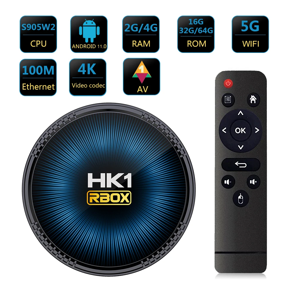 

HK1 RBOX W2 Android 11 Smart TV Box Amlogic S905W2 Quad Core 2G 4GB 16GB 32GB 64GB 2.4G 5G Dual Wifi BT4.0 4K HDR HK1RBOX Player