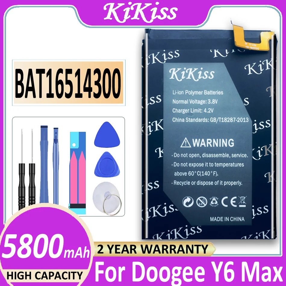Оригинальный аккумулятор KiKiss Для Doogee Y6 Max BAT16514300, Сменный аккумулятор для смартфона, запасные части для аккумулятора + бесплатно