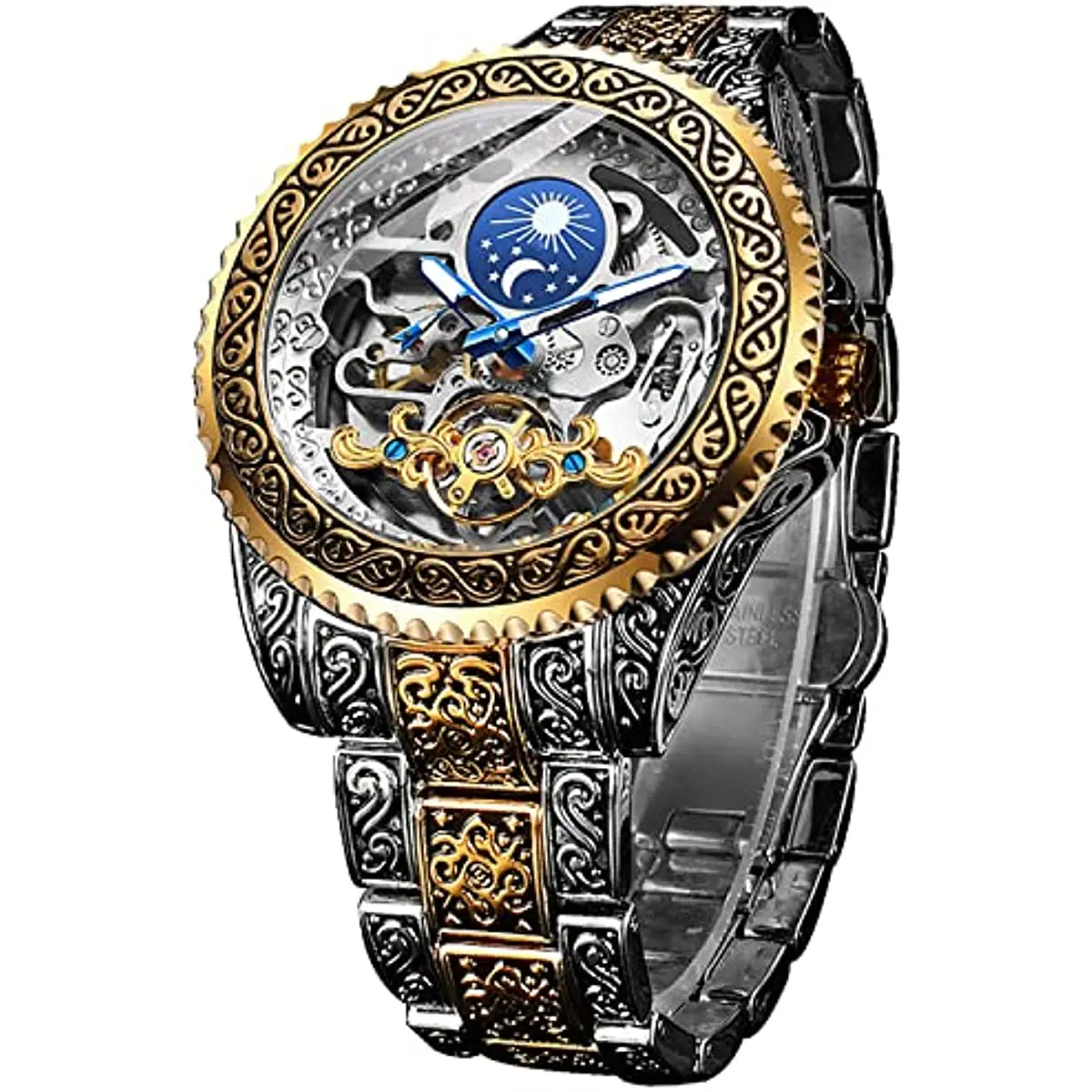 

Automatic Tourbillon Watch Men's Mechanical Skeleton Men's Watch Top Brand Luxury Carved Retro Moon Steel