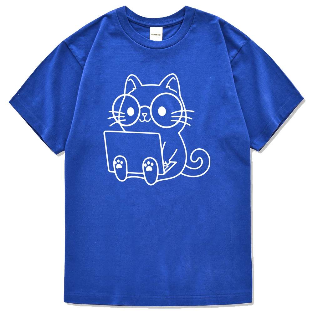 

Cats Also Need To Focus On Their Work Print Mens T Shirts Classic Fashion Tee Shirt Loose Cool Tops Strecth Sport Men'S T-Shirt