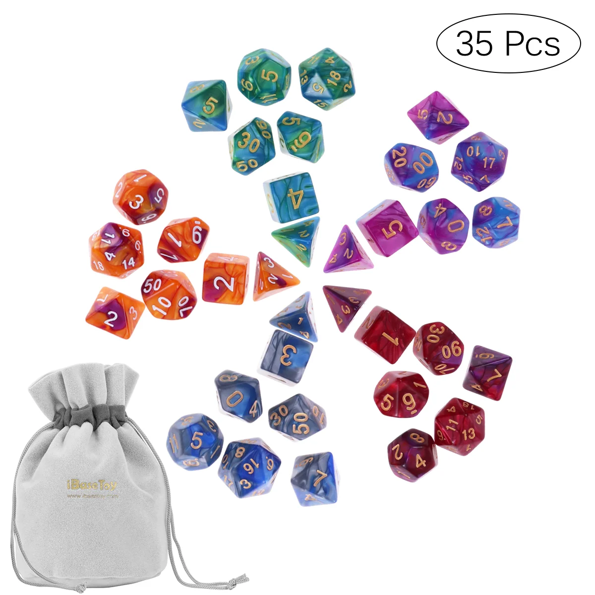 

IBASETOY 35pcs Polyhedral Dices for Dungeons and Dragon Board Game Dices (5 Sets x 7 Dices)