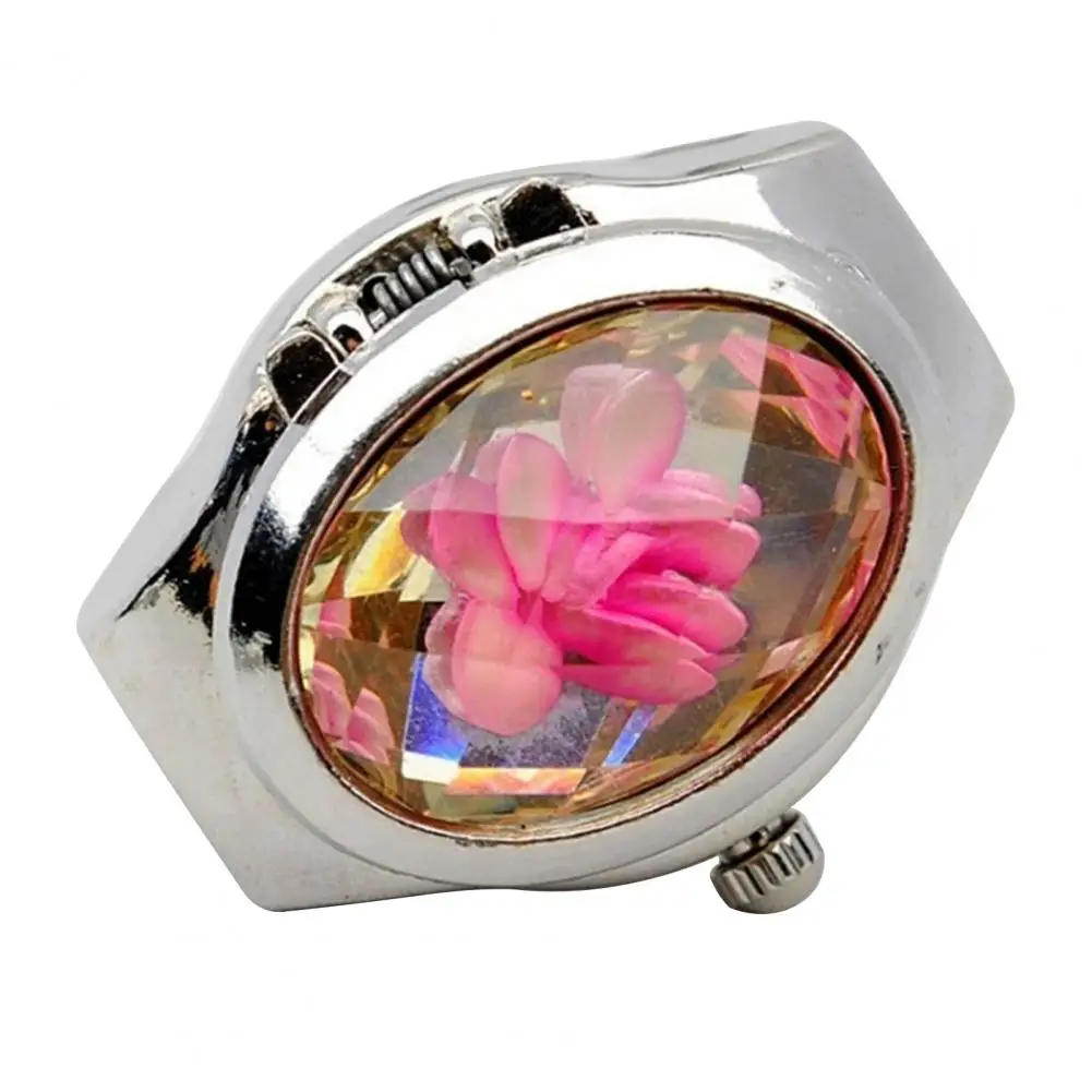 

Unisex Fashion Oval Flip Rhinestone Finger Ring Quartz Watch for Party Club