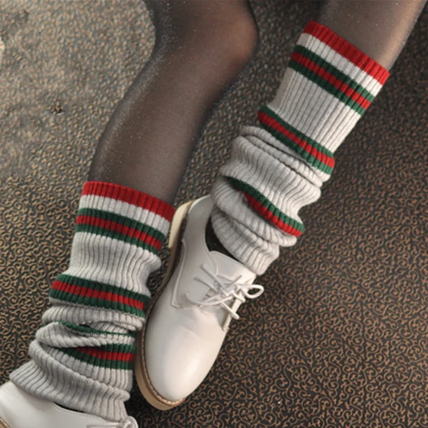 

Полосатые длинные утепленные гетры, женские зимние носки 55 см, носки до щиколотки, сладкие леггинсы, Лолита, вязаные шерстяные ножки для девочек