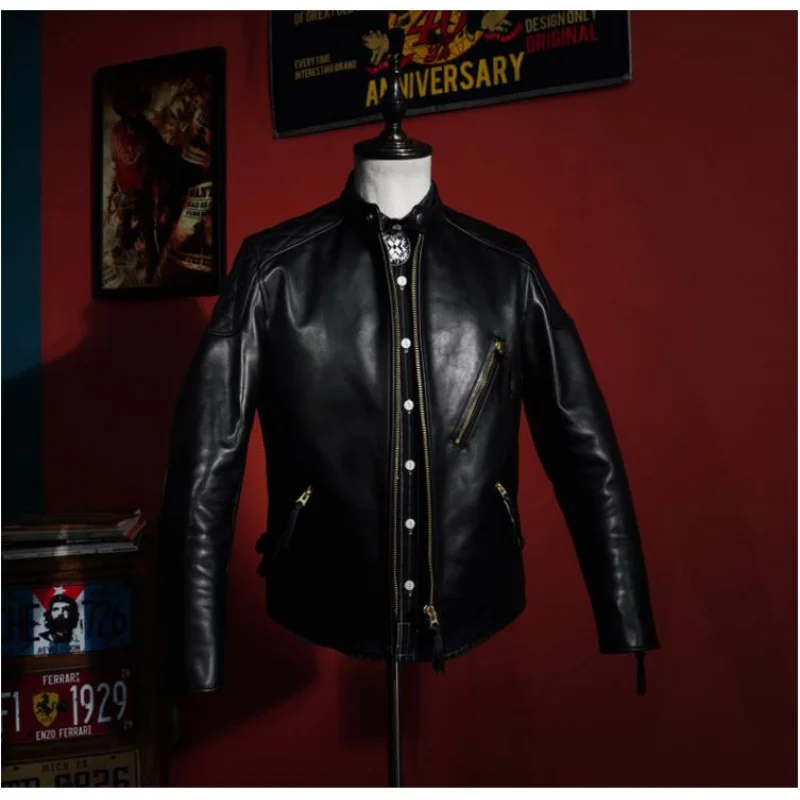 

Бесплатная доставка. Мужская кожаная куртка итальянского качества. Черная облегающая куртка из натуральной кожи. Крутая Байкерская кожана...