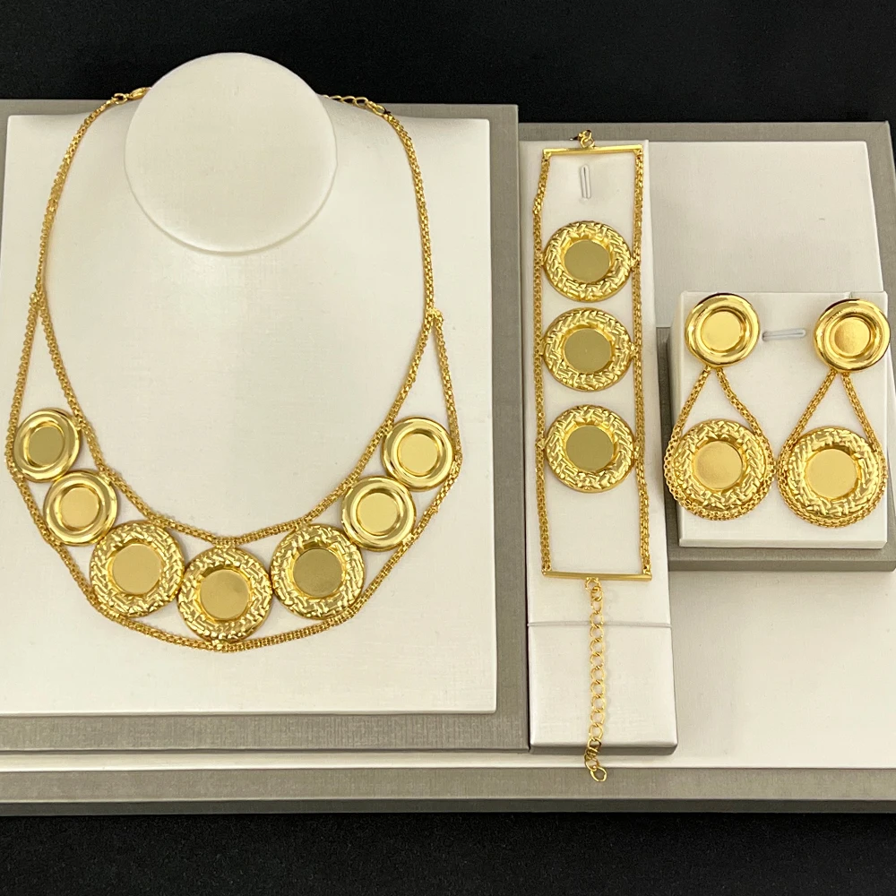 

Nigerian Jewelry Sets For Women African Wedding Jwellery Luxury Bracelet Necklace Dubai Gold Color Earrings Fashion Accessories
