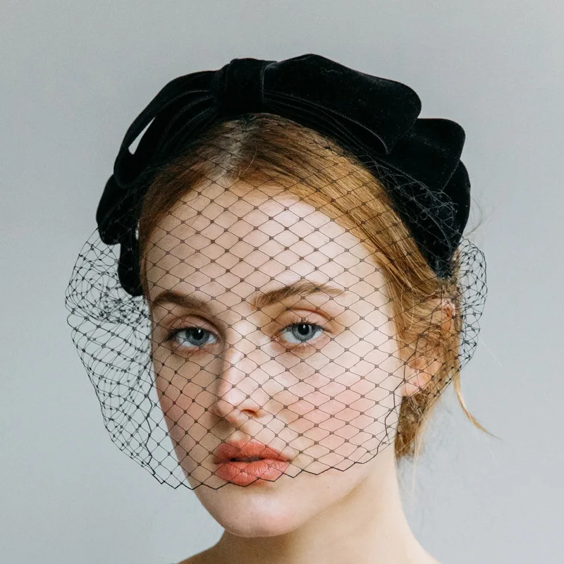 

Black Headband Veils For Bridal Velvet Simple Bow Birdcage Face Net Mask Hair Accessories Veil Charming For Wedding Fascinator