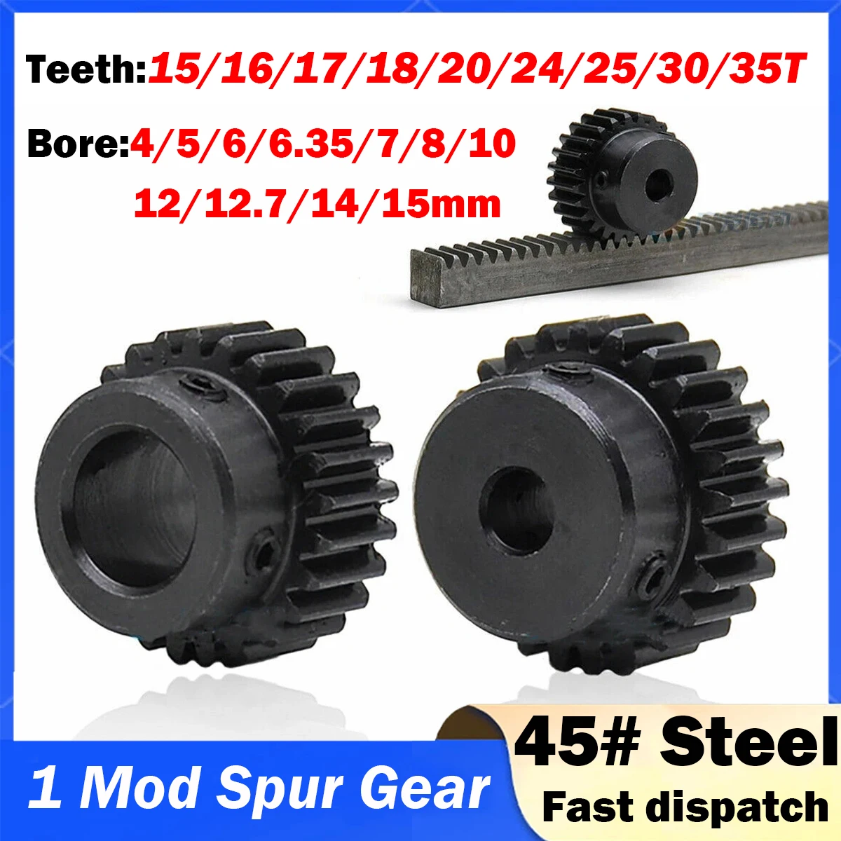 1 шт., 1 мод, цилиндрическая шестерня, металлическая трансмиссия, диаметр 4–15 мм, 45 #   Сталь 15/16/17/18/20/24/25/30/35 Зубчатая шестерня, выпуклая шестерня двигателя
