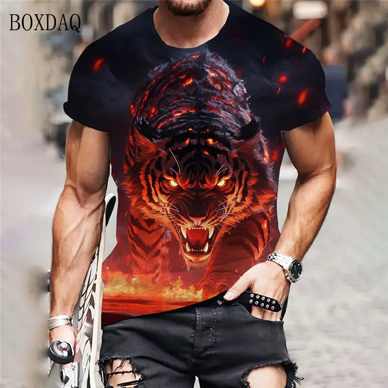 Футболка мужская с коротким рукавом круглым вырезом и 3D-принтом животного