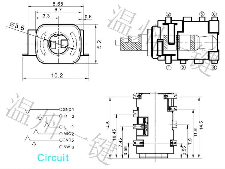 PJ-5310-3.5 онарь для гарнитуры с интерфейсом 8-фонарь без фиксированной ножки Ф