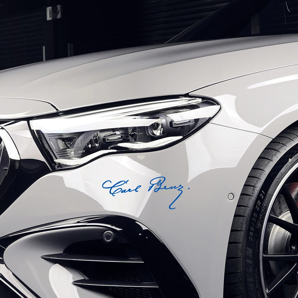 Фото Светоотражающая наклейка на автомобиль для Mercedes AMG A C E S CLA CLS GLA GLC GLE R G M Class, виниловая наклейка с подписью Karl Friedrich Benz №5