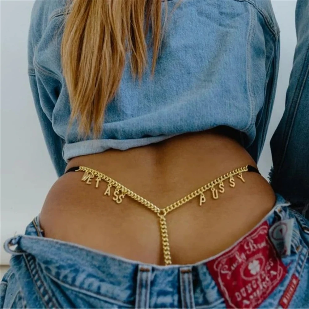 

Сексуальные трусики-стринги с буквами из циркония на заказ, цепочка для тела на талию для женщин, ночной клуб, модное нижнее белье «сделай са...