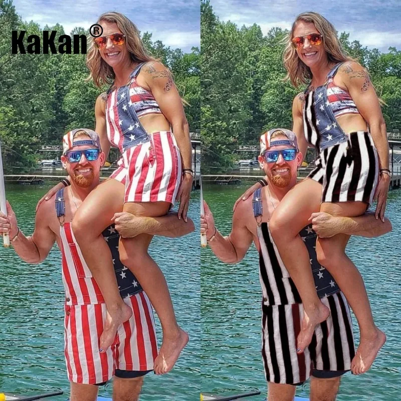 Мужские джинсы на бретелях Kakan красные летние брюки в американском стиле Дня