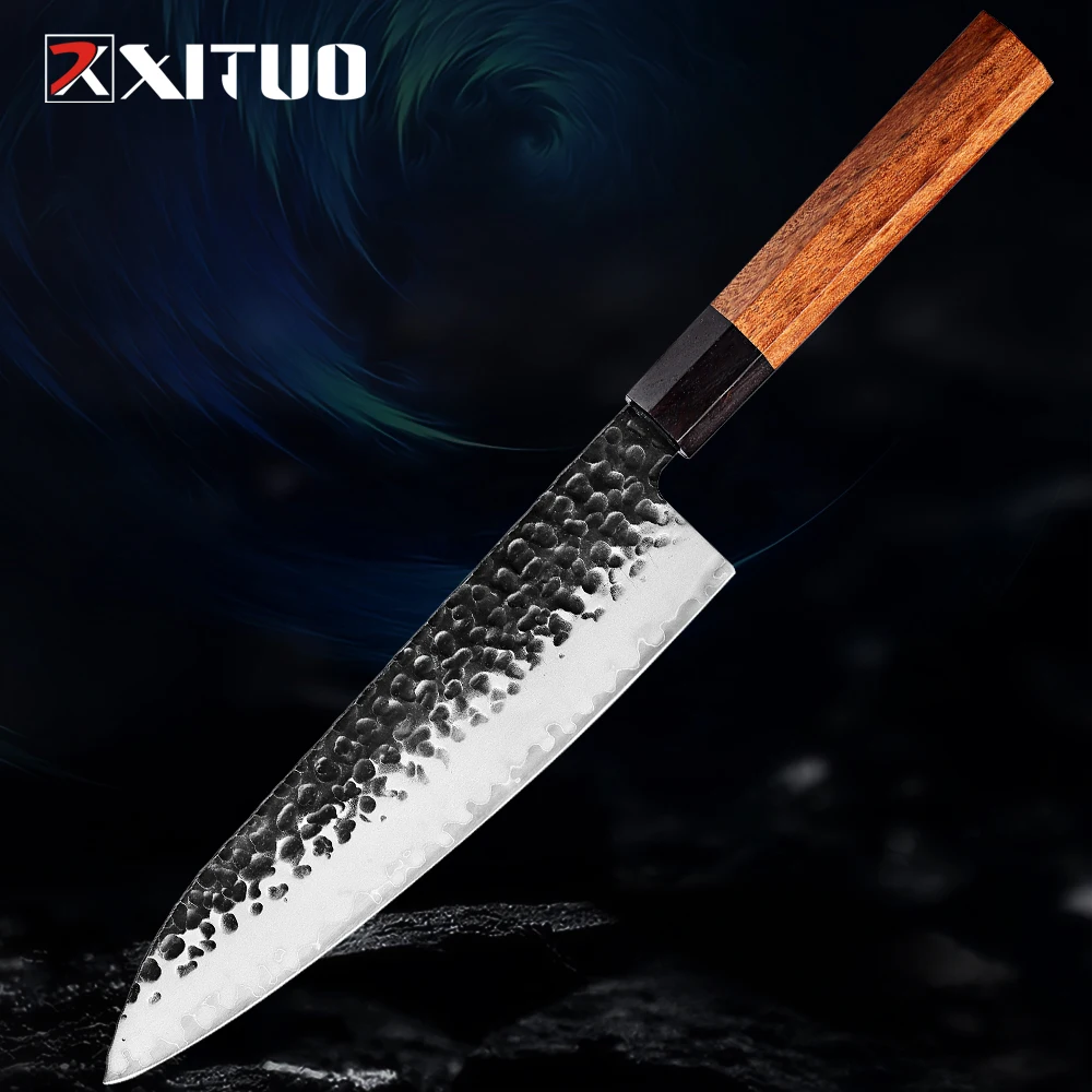 

XITUO 8inch Japanese Gyuto Chef Knife Professional Hand Forged Kitchen Chef Knife 3 Layers 9CR18MOV High Carbon Meat Sushi Knife