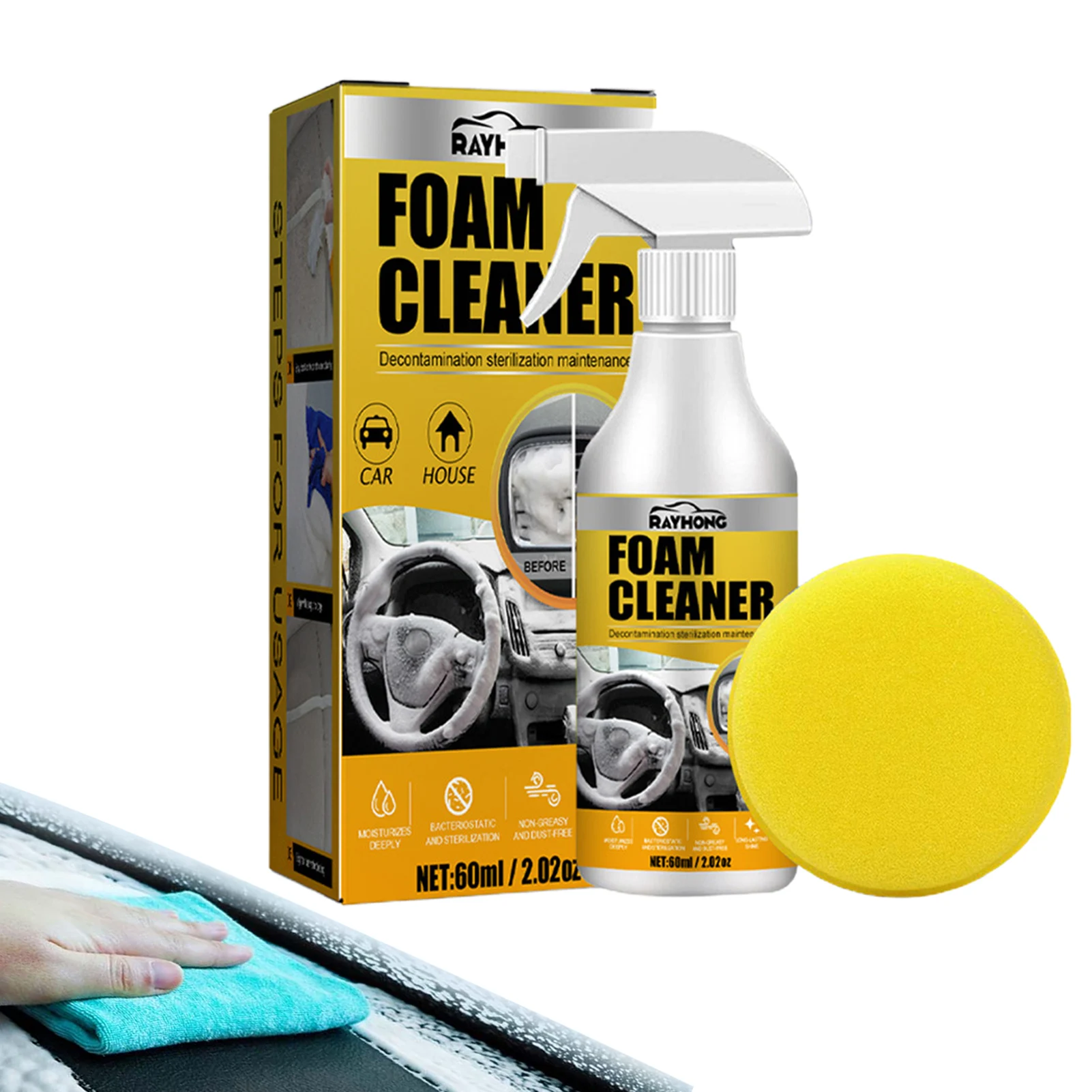 

Multipurpose Foam Cleaner Spray Car Foam Cleaner 60ml Strong Stain Removal Kit With Sponge Multipurpose Car Foaming Cleaner New