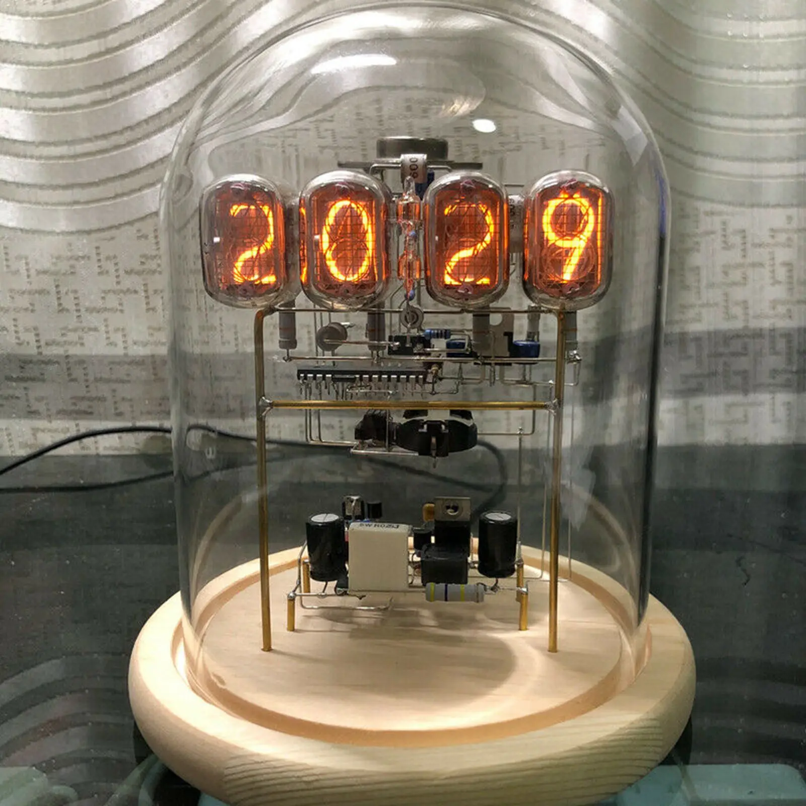 Classic Vintage In-12 Nixie Tube Clock Kit Diy / Assembled W/ Round Glass Case Wood