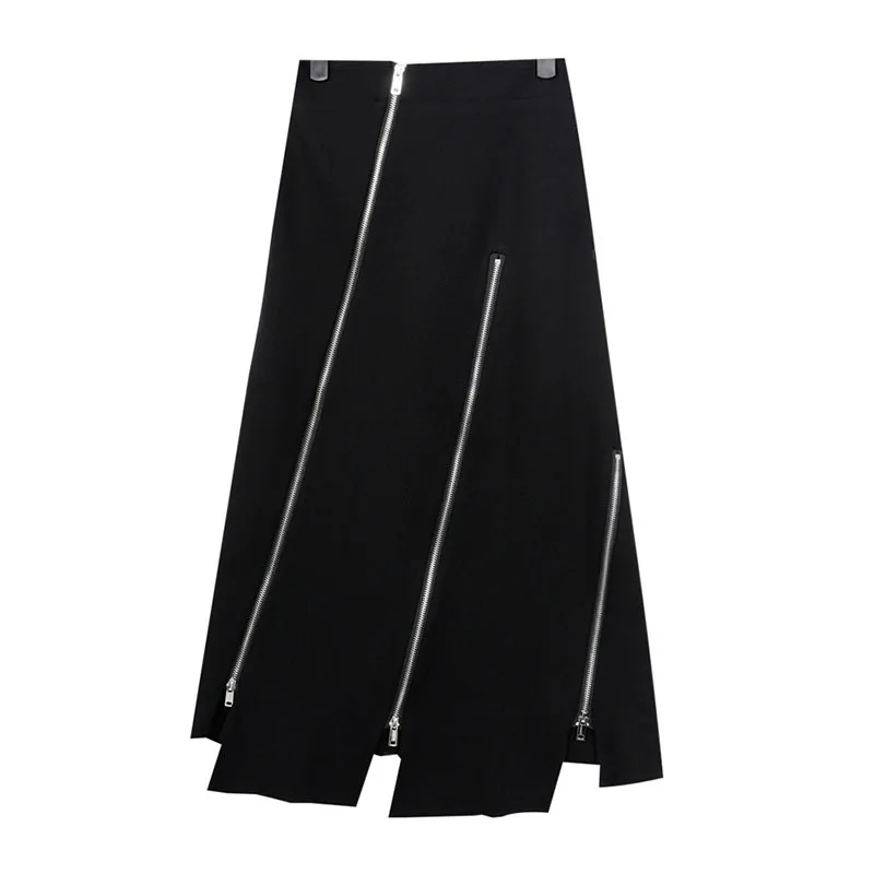 

Юбка женская демисезонная на молнии, модная Асимметричная черная Асимметричная юбка с завышенной талией