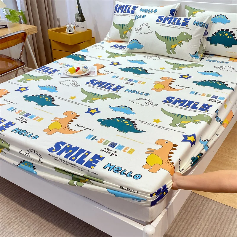 

100% Cotton Mattress Protector Cover Prevent Slippery Bed Sheet Children Cartoon Print Antibacterial 1 Piece