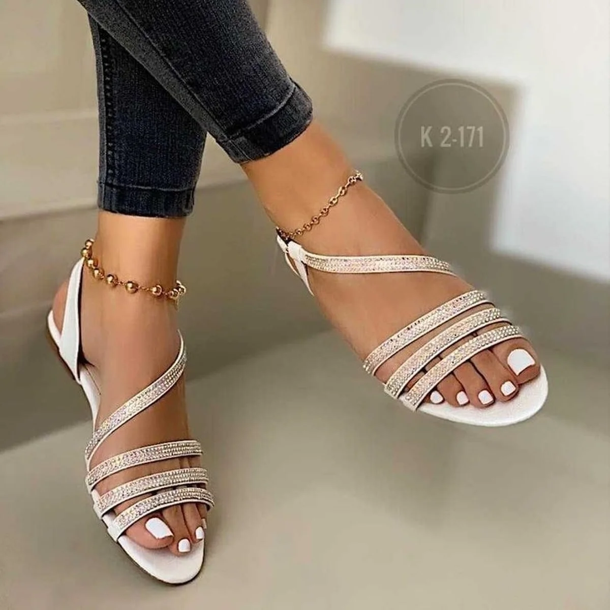 2022 new comfortable flat hollow rhinestone sandals women's shoes beach outdoor beach  beach sandals women  flat sandals