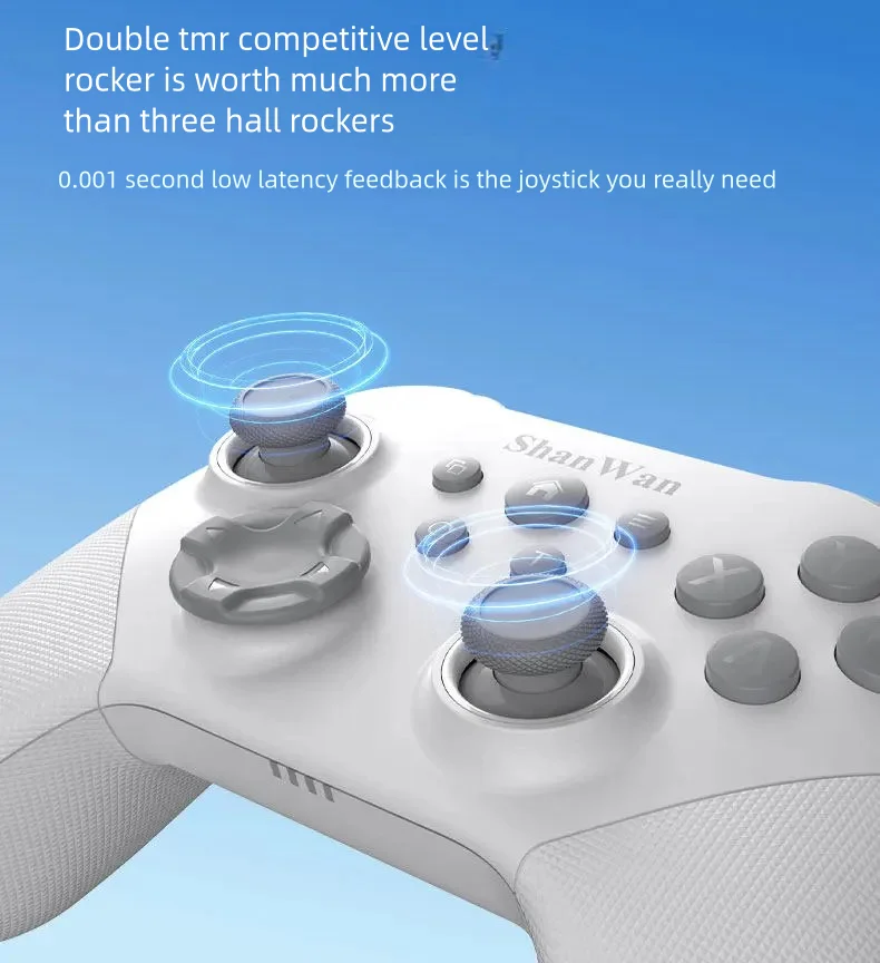 Фото Беспроводной игровой контроллер ShanWan Q34U для Switch/PC/PS4/iOS/Android с двойными джойстиками Hall, низкой задержкой и универсальным управлением №2